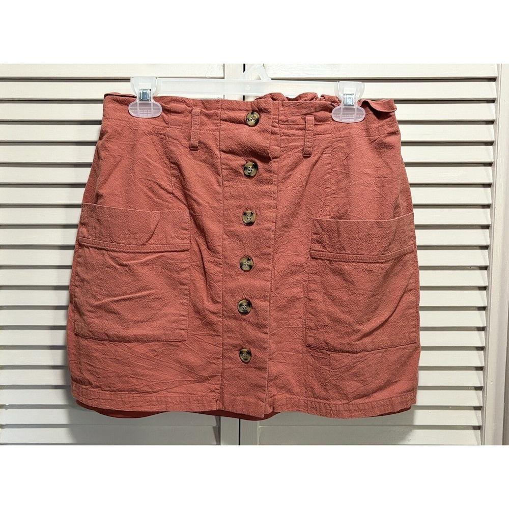 One‎ Clothing Terra-cotta Color Button Down Mini Skirt Size L Pockets Lined